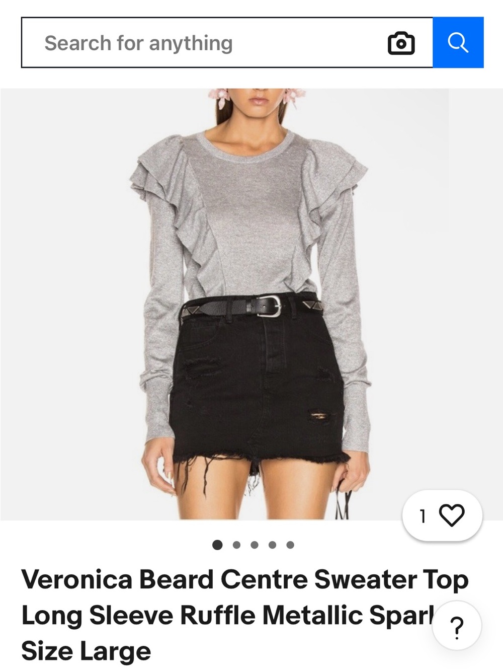 Veronica Beard Metallic Silver Ruffle Knit Sweater